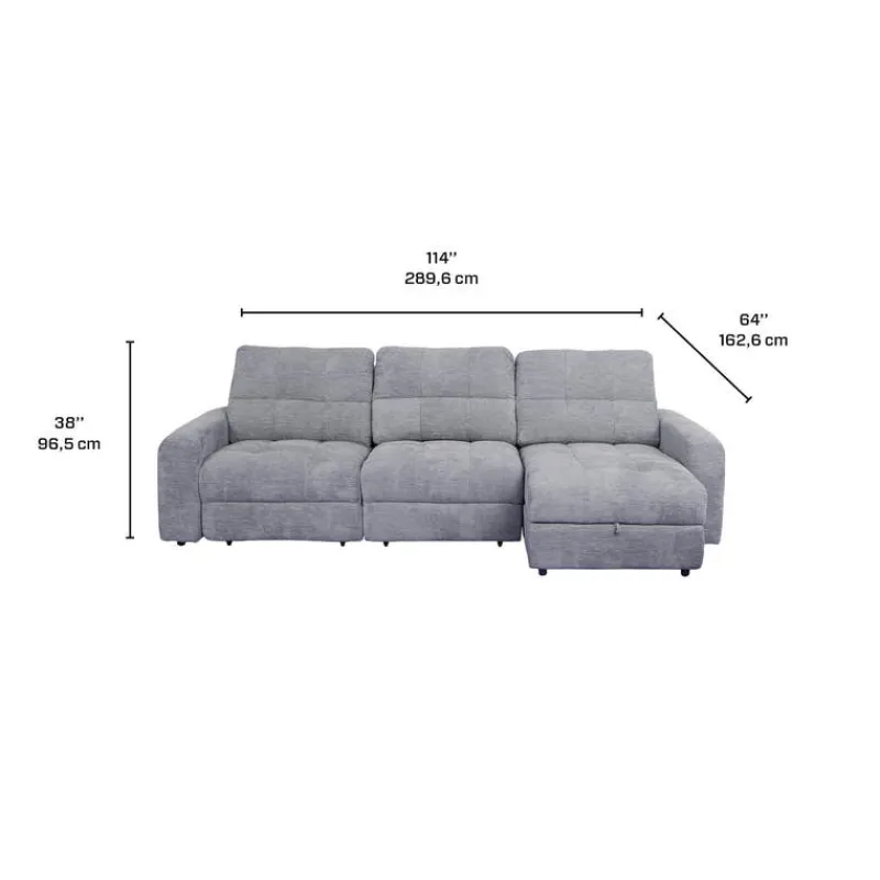 Power Modular Sofa with 2 Sliders and Right-Side Chaise with Storage - 3 pcs