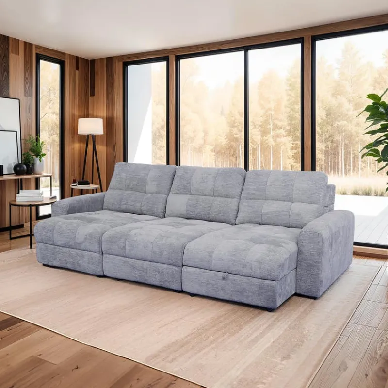 Power Modular Sofa with 2 Sliders and Right-Side Chaise with Storage - 3 pcs