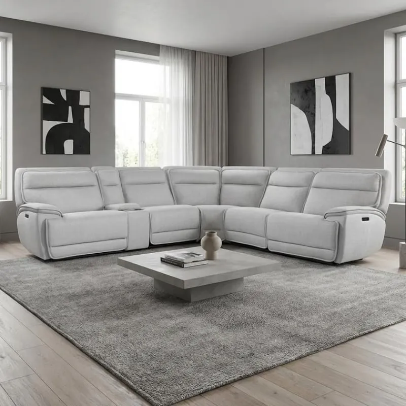 Power Reclining Modular Sectional, Adjustable Headrests, Console with an Audio System and Fold-Down Backrest Seat - 6 pcs
