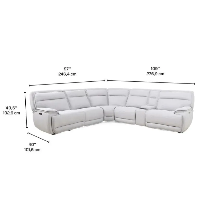 Power Reclining Modular Sectional, Adjustable Headrests, Console with an Audio System and Fold-Down Backrest Seat - 6 pcs