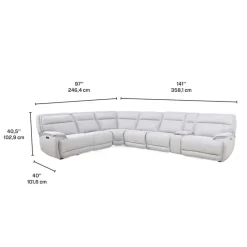 Power Reclining Modular Sectional, Adjustable Headrests, Console with an Audio System and Fold-Down Backrest Seat - 7 pcs