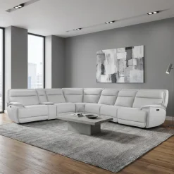 Power Reclining Modular Sectional, Adjustable Headrests, Console with an Audio System and Fold-Down Backrest Seat - 7 pcs