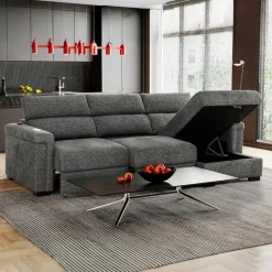 Power Sectional Bed with Sliding Seats and Storage Chaise