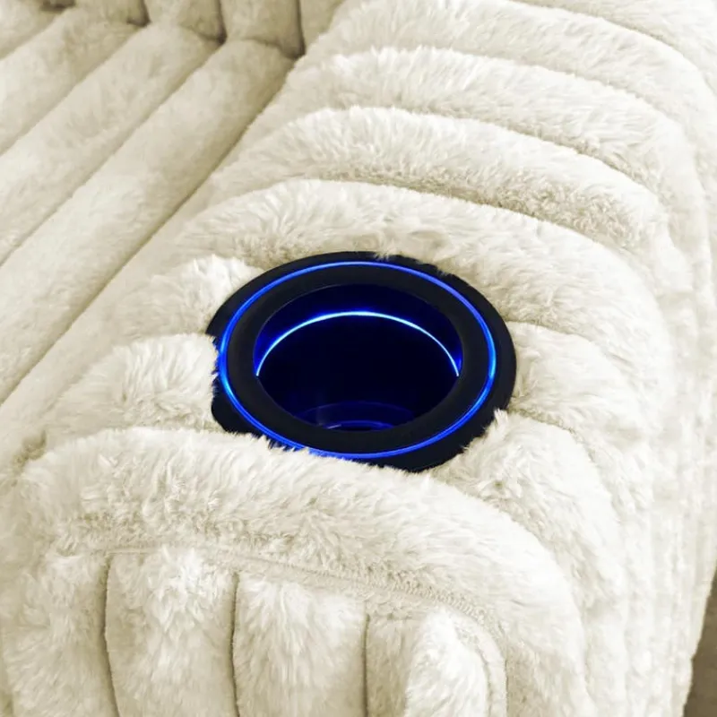 Power Swivel Corduroy Velvet Rocker Recliner with Cup Holders and LED Lighting -