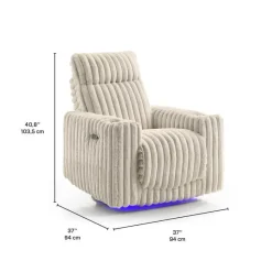 Power Swivel Corduroy Velvet Rocker Recliner with Cup Holders and LED Lighting -
