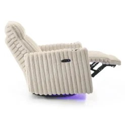 Power Swivel Corduroy Velvet Rocker Recliner with Cup Holders and LED Lighting -