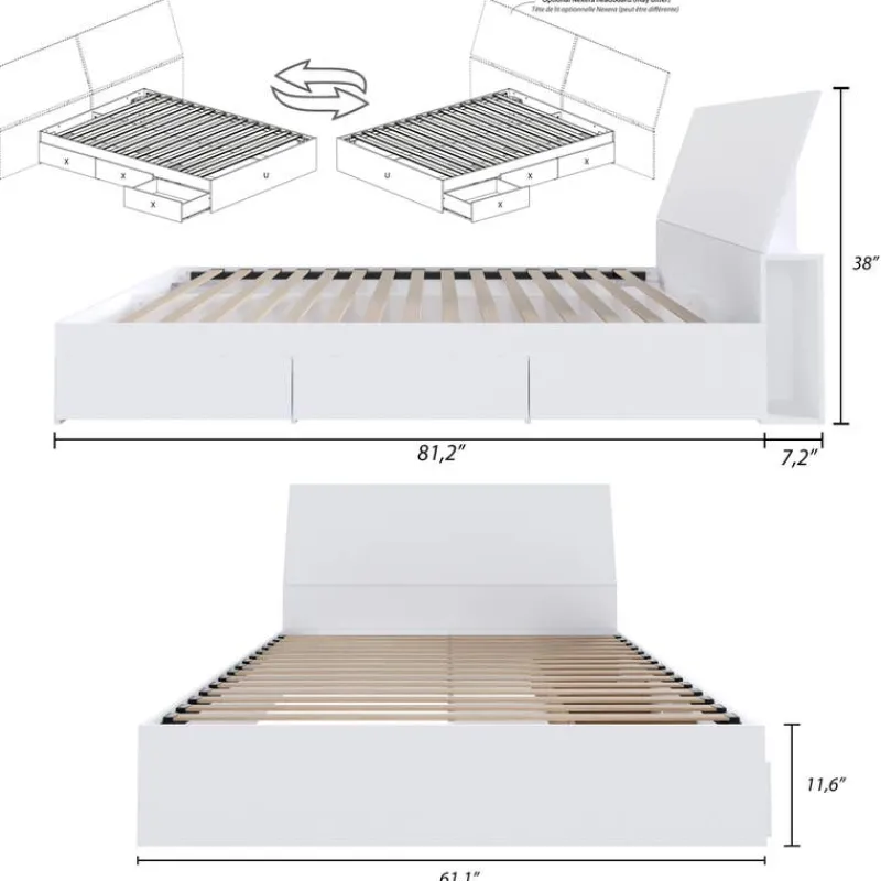 Nexera Queen Bed with 3-Drawer Storage and Headboard (60") -