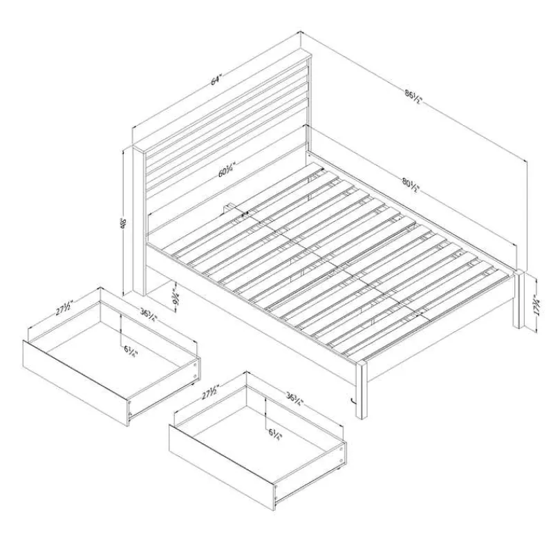 Meubles South Shore Queen Bed with 2-Drawer Storage and Headboard (60") - South Shore