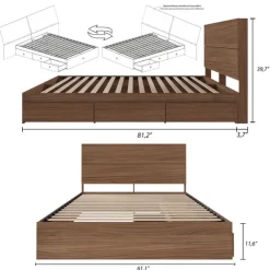 Nexera Queen Bed with 3-Drawer Storage and Headboard (60