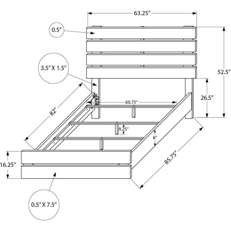 Monarch Queen Bed with Headboard (60") -