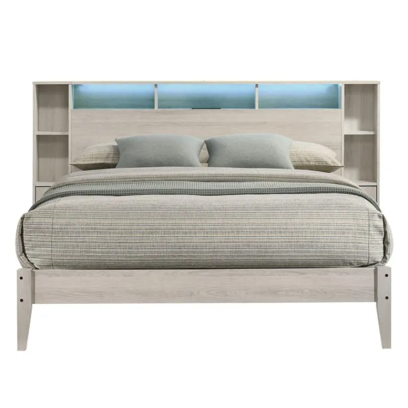 Queen Bed with LED, Wireless Charger, USB and Storage - 60"