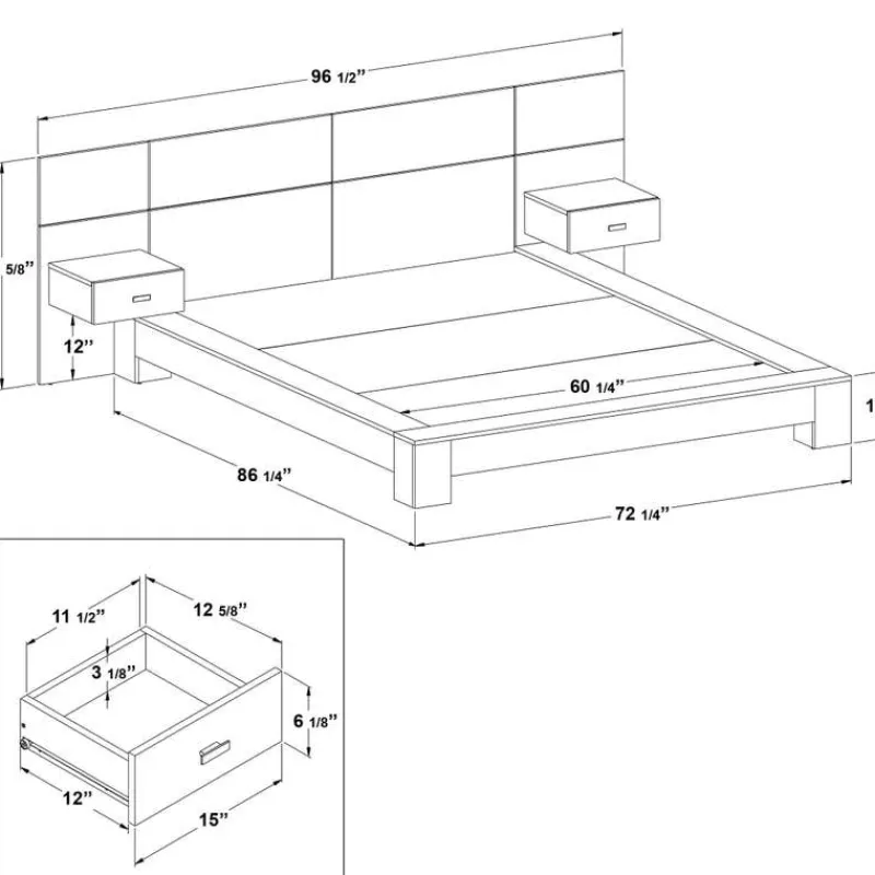 SUA-V Queen Bed with Wall Units and Nightstands (60")