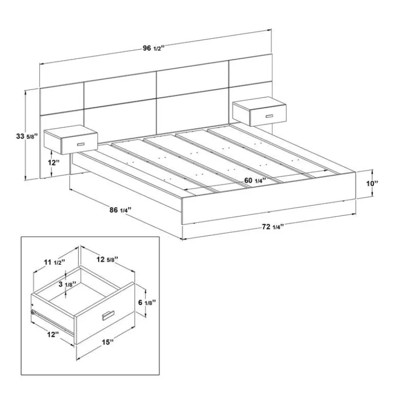 SUA-V Queen Bed with Wall Units & Nightstands (60")
