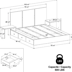 SUA-V Queen Bedroom Set with 6-Drawer Storage (60