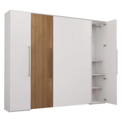 Queen Murphy Bed with Storage Units - White &