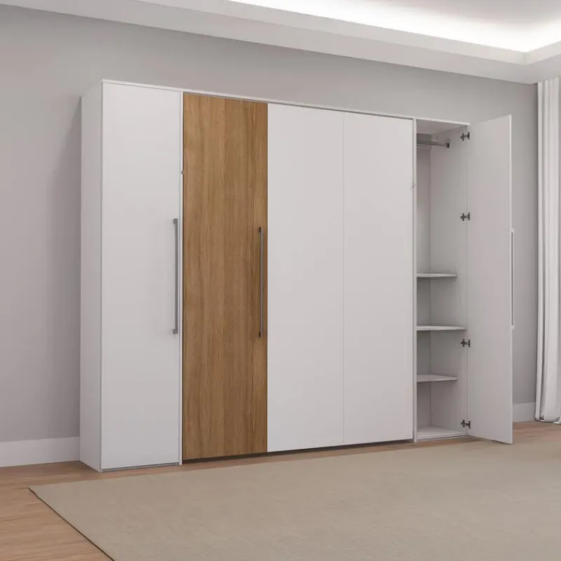 Queen Murphy Bed with Storage Units - White &