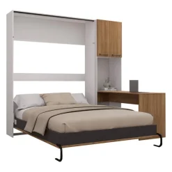 Queen Murphy Bed with Storage Cabinets and Desk -