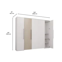 Queen Murphy Bed with Storage Units - White &