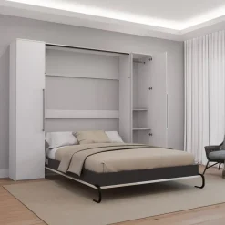 Queen Murphy Bed with Storage Units  - White &