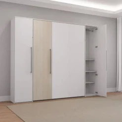 Queen Murphy Bed with Storage Units  - White &