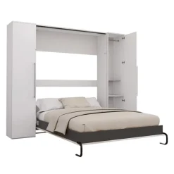 Queen Murphy Bed with Storage Units  - White &