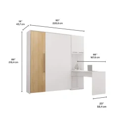 Queen Murphy Bed with Storage Cabinets and Desk - White &