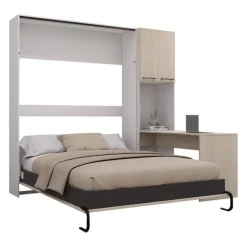 Queen Murphy Bed with Storage Cabinets and Desk -