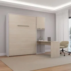 Queen Murphy Bed with Storage Cabinets and Desk -