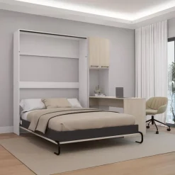 Queen Murphy Bed with Storage Cabinets and Desk -