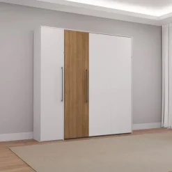 Queen Murphy Bed with Storage Unit - White &