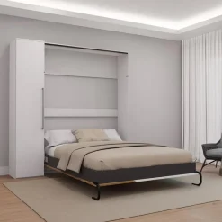 Queen Murphy Bed with Storage Unit - White &