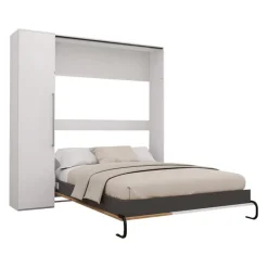 Queen Murphy Bed with Storage Unit - White &
