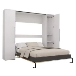 Queen Murphy Bed with Storage Units - White &