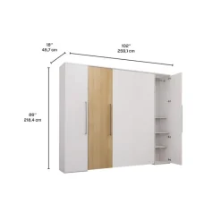 Queen Murphy Bed with Storage Units - White &