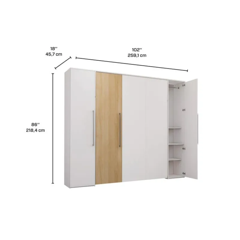 Queen Murphy Bed with Storage Units - White &