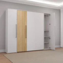 Queen Murphy Bed with Storage Units - White &