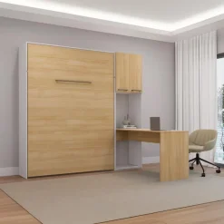 Queen Murphy Bed with Storage Cabinets and Desk -
