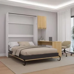 Queen Murphy Bed with Storage Cabinets and Desk -