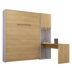 Queen Murphy Bed with Storage Cabinets and Desk -