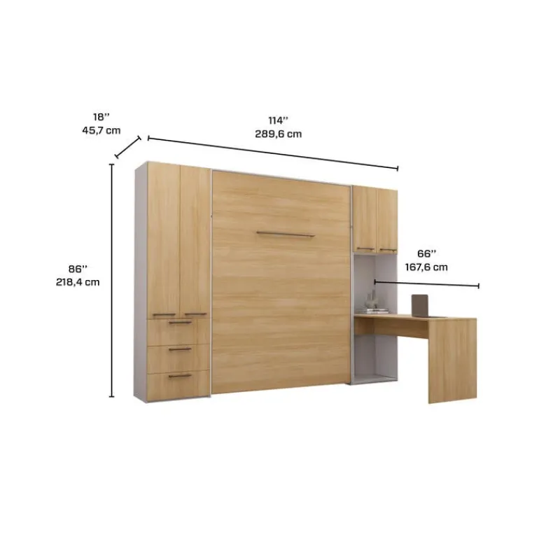 Queen Murphy Bed with Storage Units and Desk -