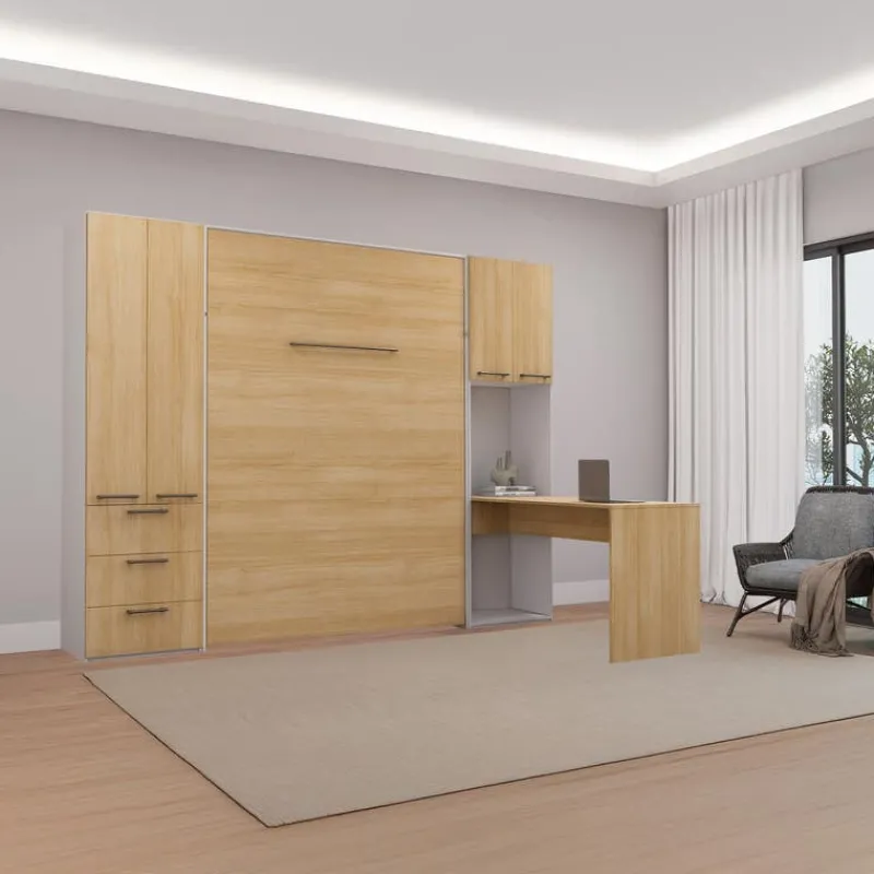 Queen Murphy Bed with Storage Units and Desk -