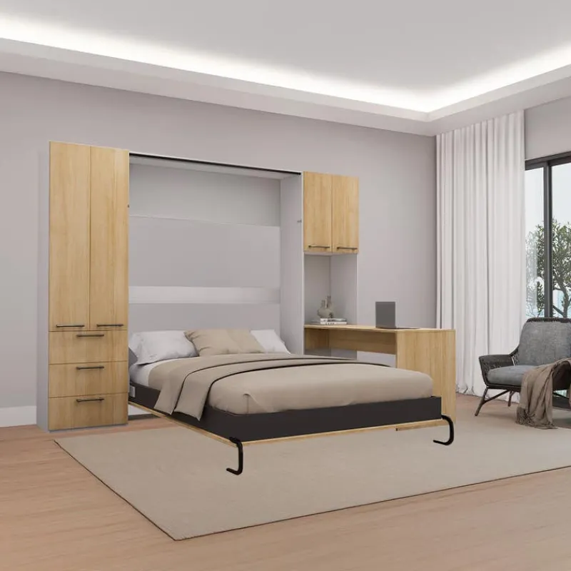 Queen Murphy Bed with Storage Units and Desk -