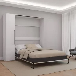 Queen Murphy Bed with Storage Unit - White &