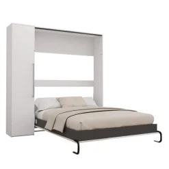 Queen Murphy Bed with Storage Unit - White &