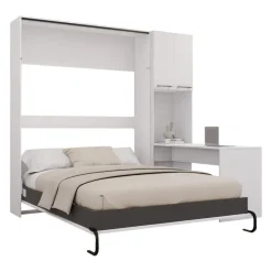 Queen Murphy Bed with Storage Cabinets and Desk -