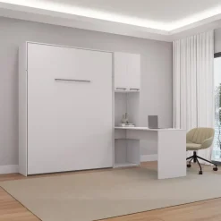 Queen Murphy Bed with Storage Cabinets and Desk -