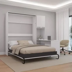 Queen Murphy Bed with Storage Cabinets and Desk -