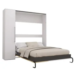 Queen Murphy Bed with Storage Unit - White &