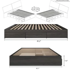 Nexera Queen Platform Bed with 3-Drawer Storage (60") -