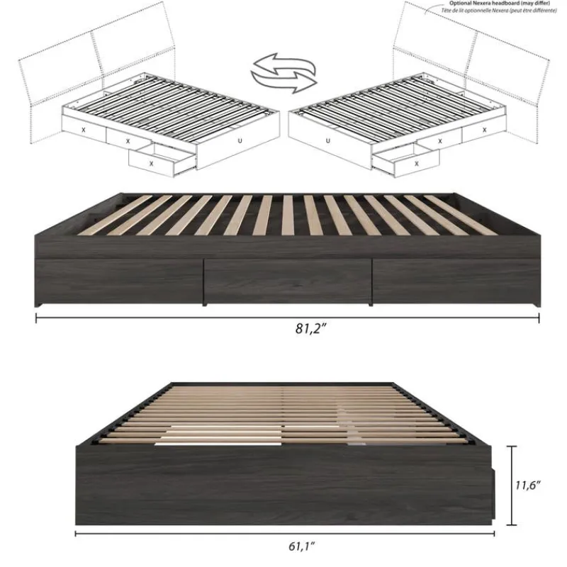 Nexera Queen Platform Bed with 3-Drawer Storage (60") -